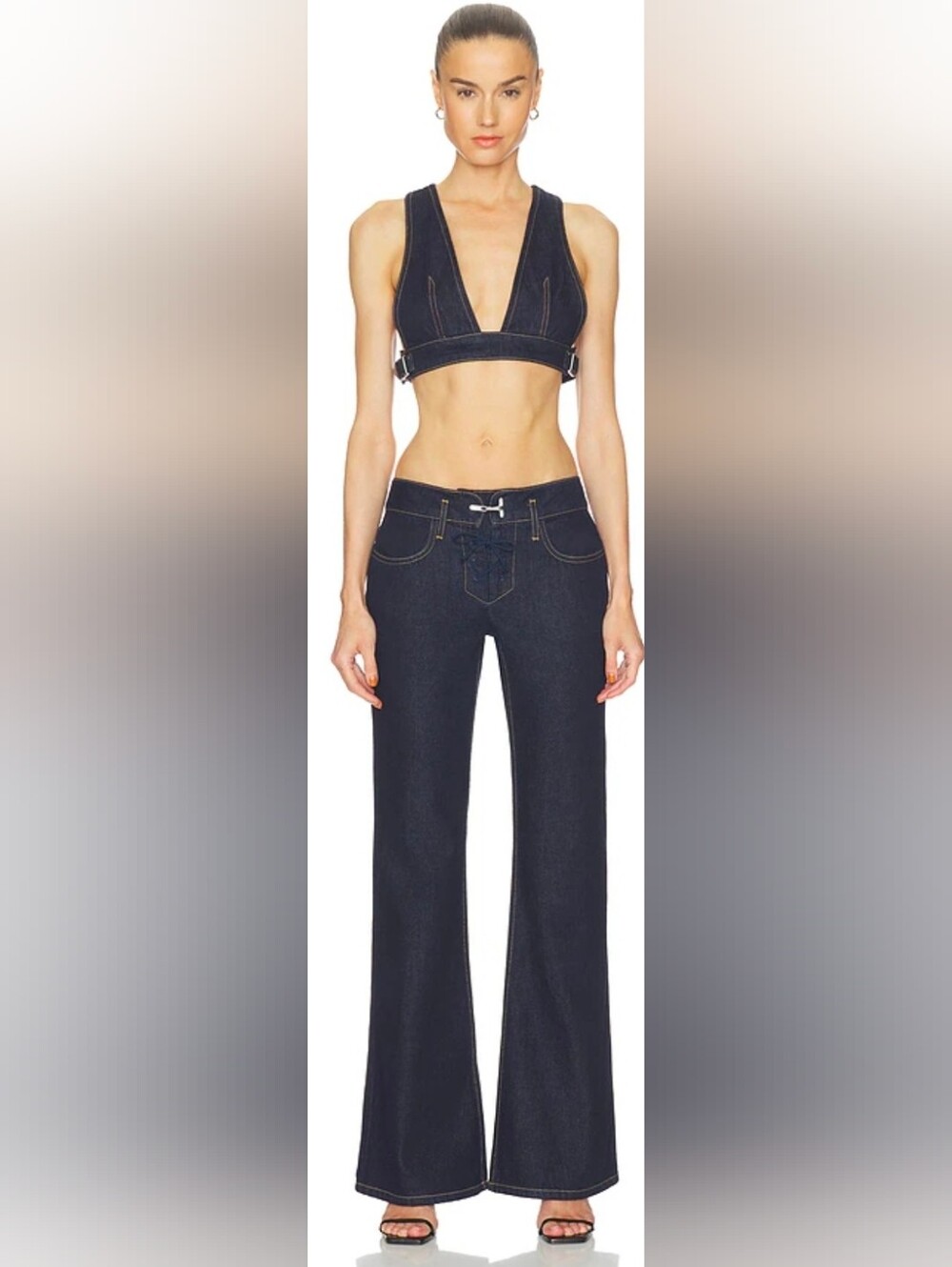 Halo Dark Indigo Lace-Up Flare Jeans